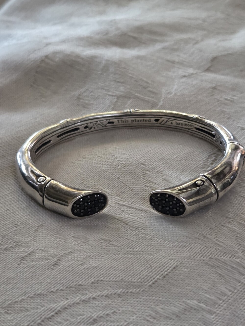 John Hardy Bamboo Kick Cuff Bracelet with Black Sapphire, SS Size Small- Medium